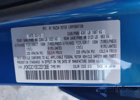 2014 Mazda Cx-5 Touring из США, поврежденный, VIN JM3KE2CY5E0331386